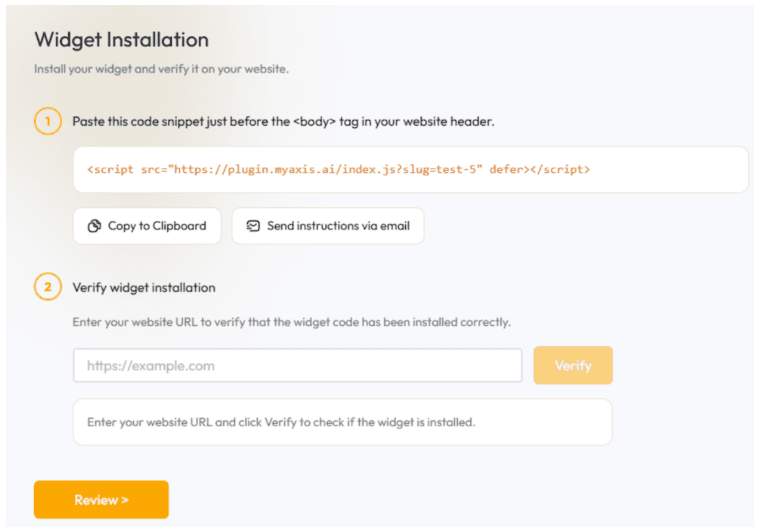 Widget installation code page